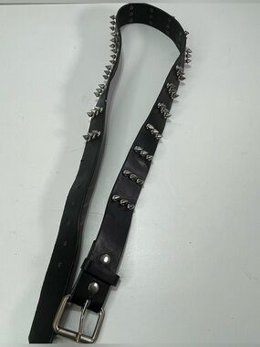 Hot Topic Black Spike Belt Bonded Leather 3 Row Large 36-38” Punk Festival Goth